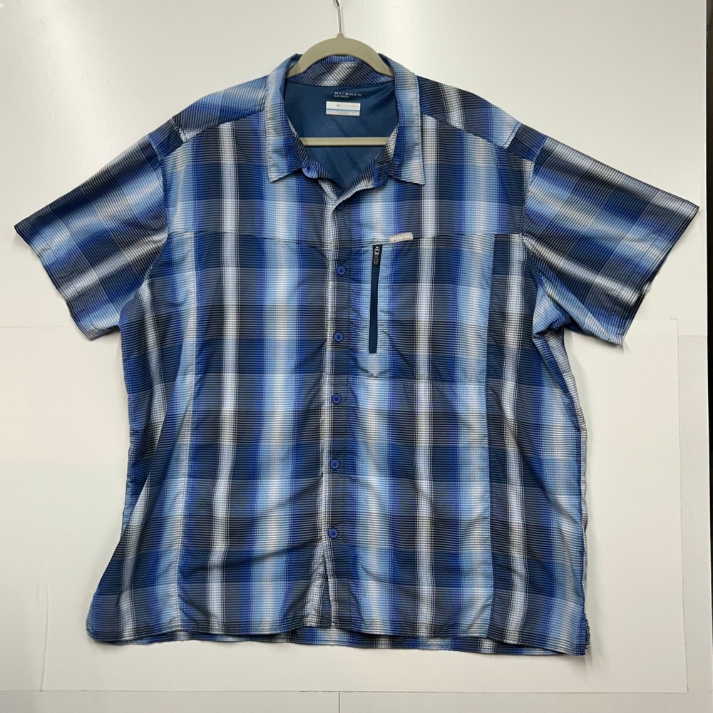 Columbia Mens Omni-Shade Blue Plaid Short Sleeve Button Down Shirt XXL vented - Picture 1 of 9